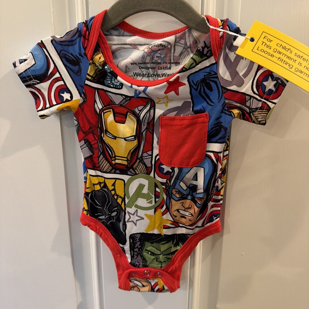 ✔️Marvel The Avengers Baby One-Piece Bamboo Bodysuit 3/6 Month NEW!